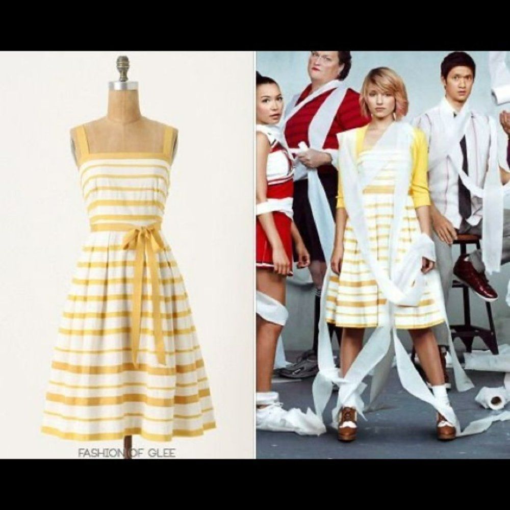 Anthropologie Moulinette Soeurs Marigold Yellow Ribbon Striped A-Line Dress -